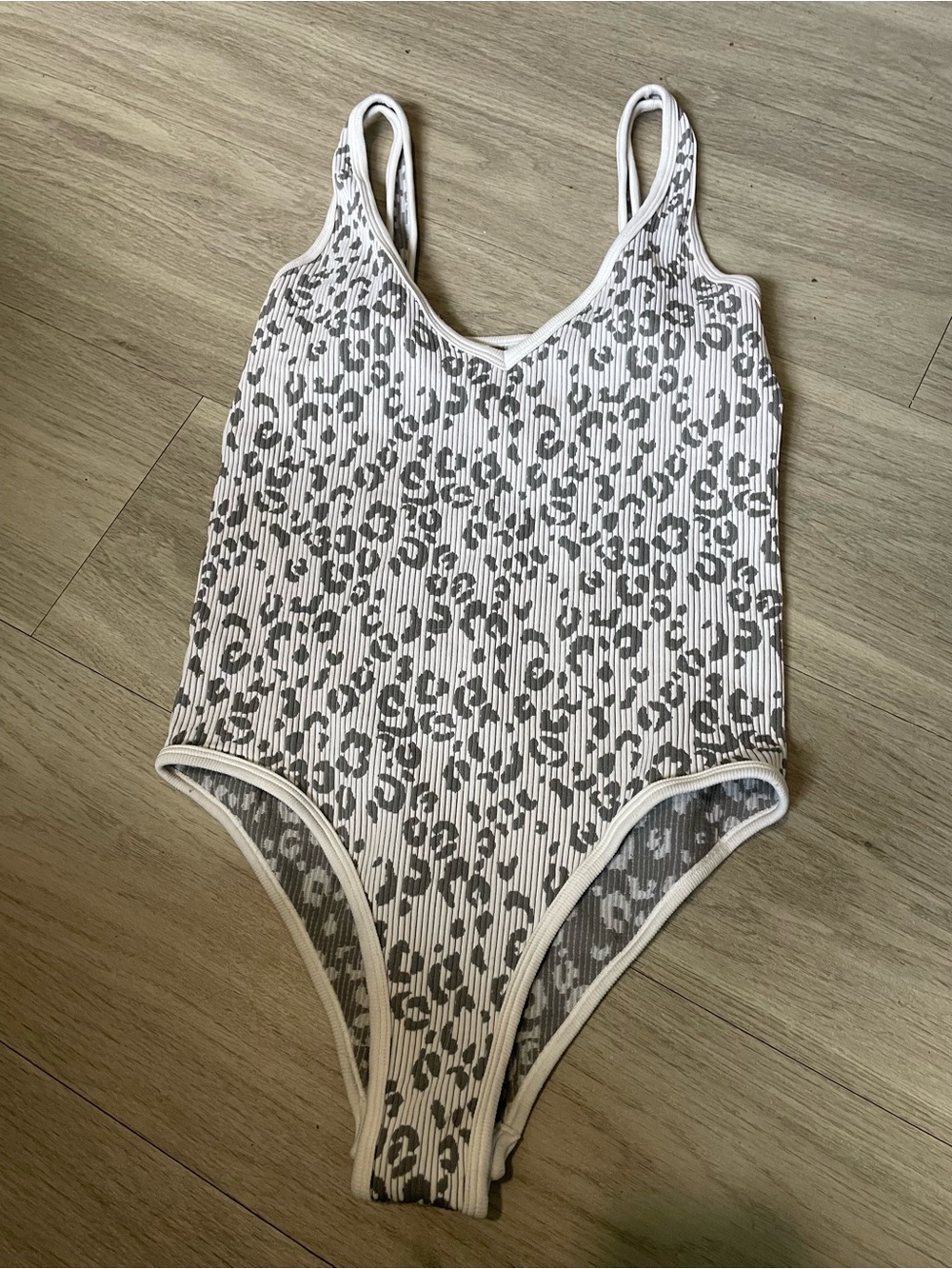 Aura Grey Leopard Ribbed Bodysuit